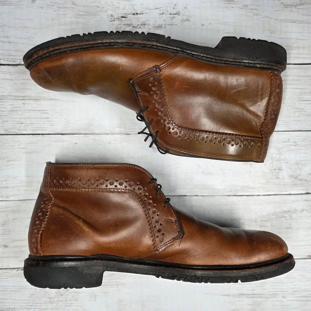 Allen‎ Edmonds Bellevue Chukka Boots Mens 9 B Brown Leather Brogue USA